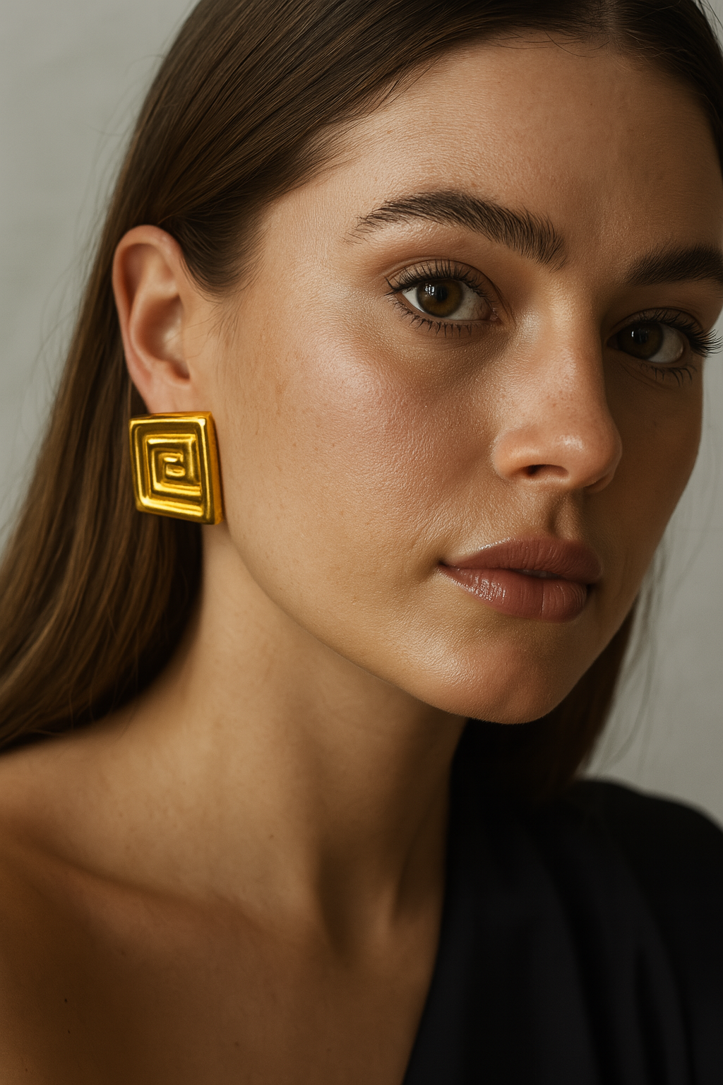 Fefi Earrings | 18K Gold Plated Statement Studs | Waterproof Geometric Jewelry | Square Spiral Earrings |