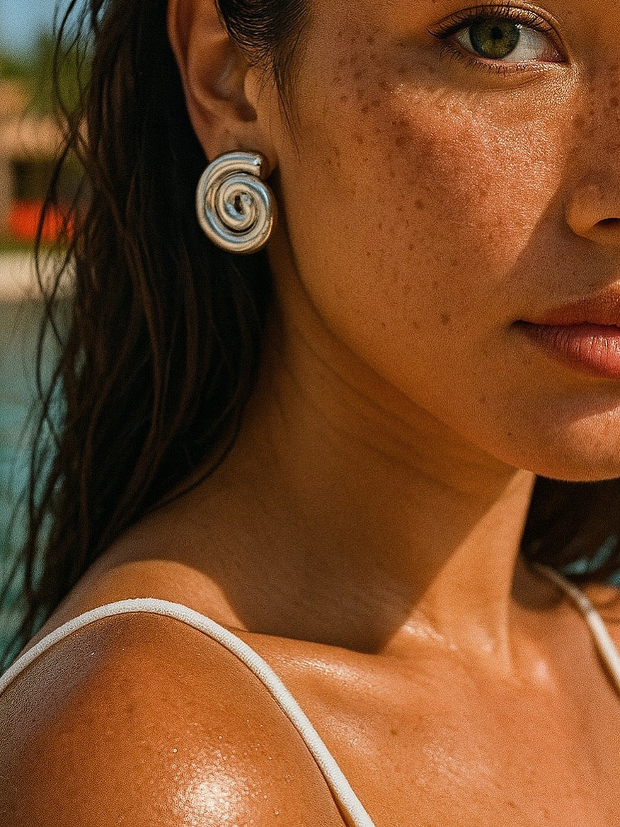 Nerina Earrings β Silver Spiral Earrings | Waterproof, Coastal Jewelry | Summer 2025