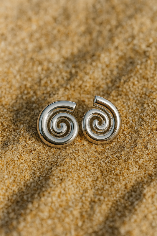 Nerina Earrings – Silver Spiral Earrings | Waterproof, Coastal Jewelry | Summer 2025