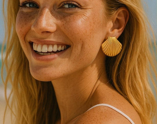 Summer Gold Seashell Earrings – Water Resistant Lightweight Beach Jewelry