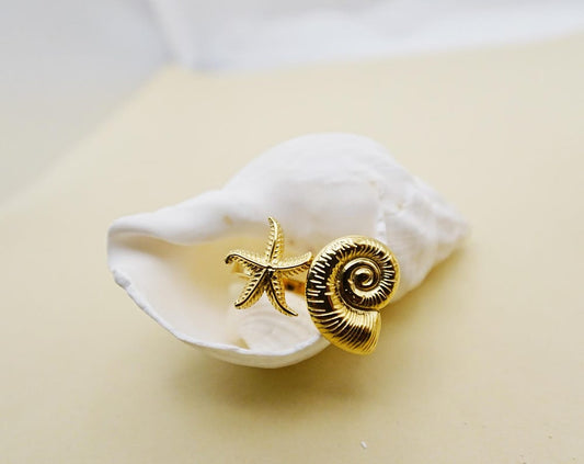 Marina Ring – 18K Gold Plated, Waterproof Starfish & Seashell Ring